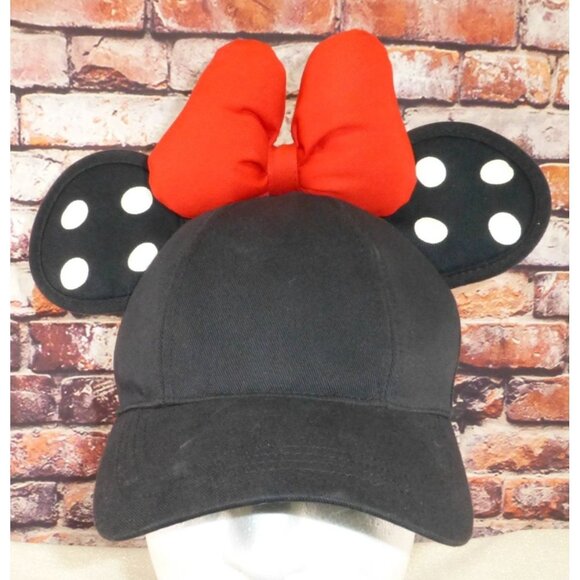 Disney Parks Minnie Mouse Black Hat With Polka Dot Ears & Red Bow - Adult Size 5 - Picture 1 of 8